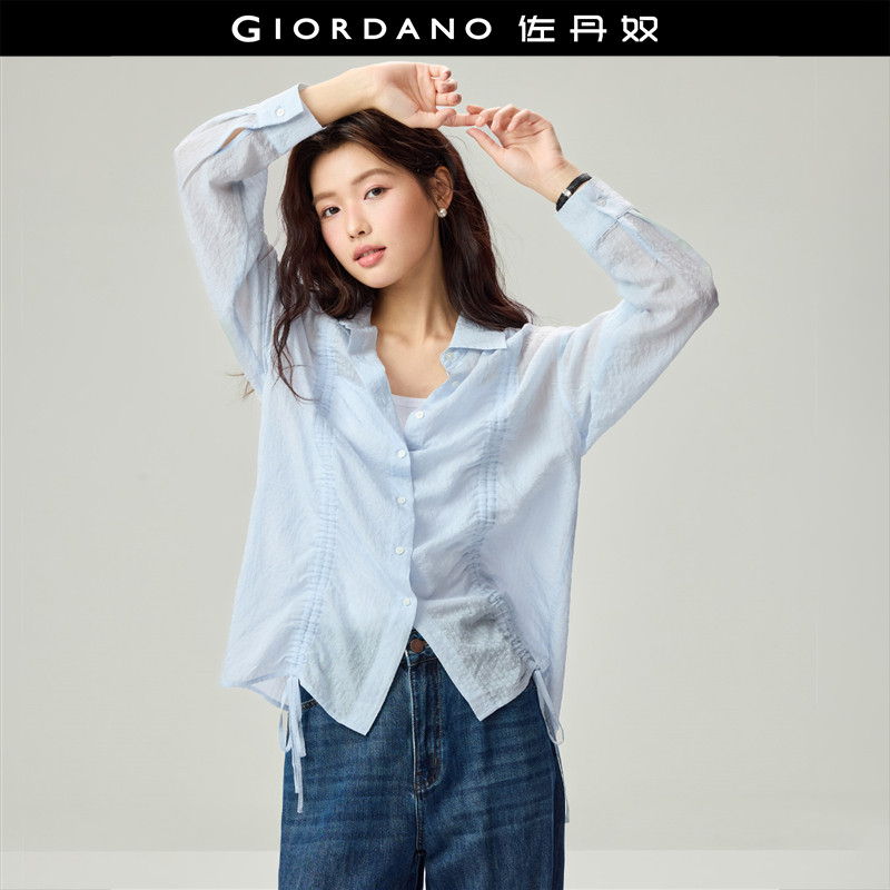 设计师款佐丹奴微透氧气感衬衫女新款宽松长袖休闲衬衣女18346008