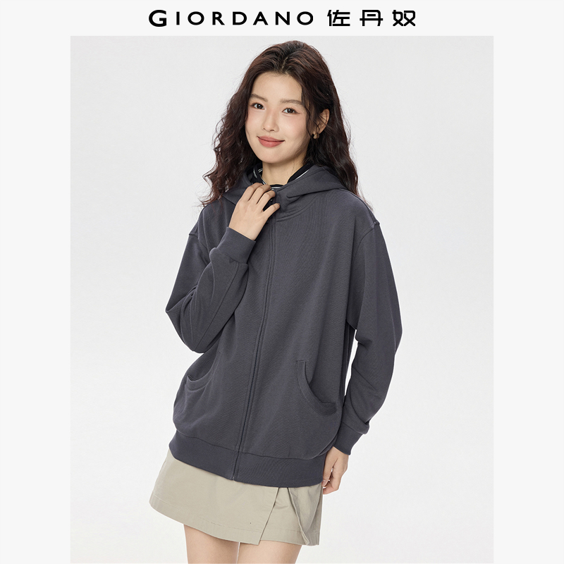 佐丹奴外套女装秋冬新款宽松中长款cleanfit连帽卫衣开衫13375185