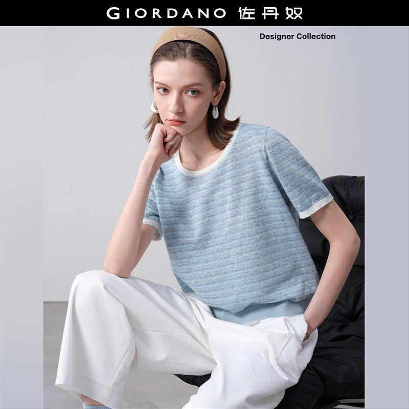 Giordano套头圆领条纹针织衫图片