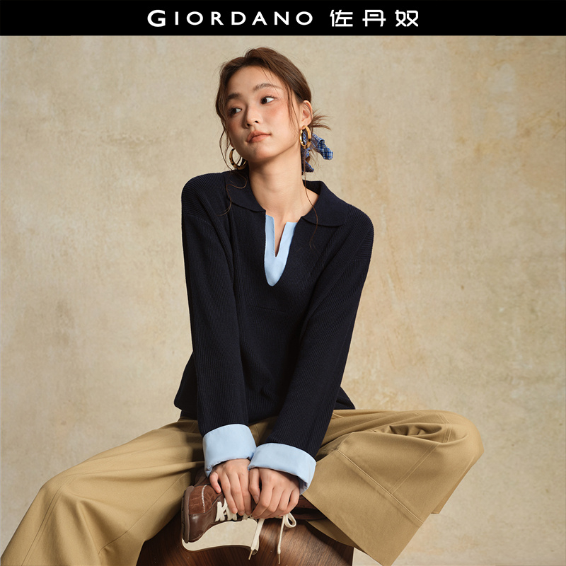 GiordanoV字翻领假两件针织衫