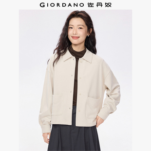 卫衣开衫 佐丹奴衬衫 双口袋宽松翻领短款 新款 女05375860 外套女春季