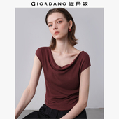 佐丹奴短袖 针织衫 女通勤荡领飞袖 设计师款 修身 针织上衣女18355915