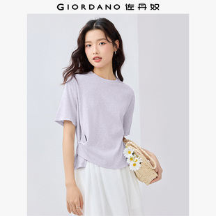 休闲上衣女05325407 时髦纽扣侧开叉圆领薄款 佐丹奴短袖 T恤女新款