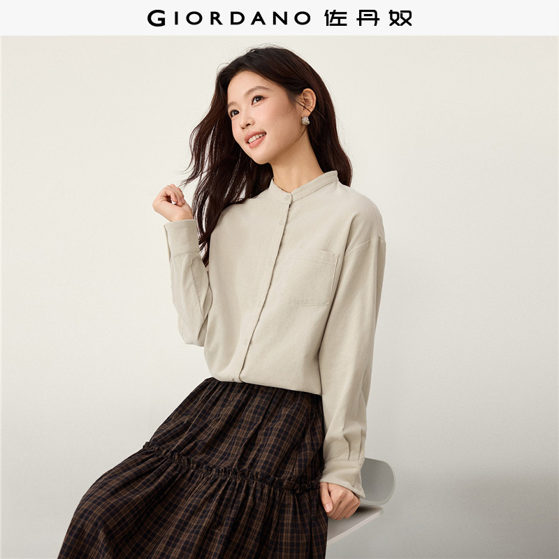 Giordano长袖灯芯绒衬衫小立领图片