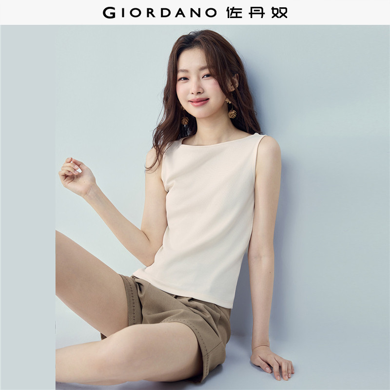 佐丹奴无袖上衣女新款弹力t恤好看一字领修身针织背心女13325241