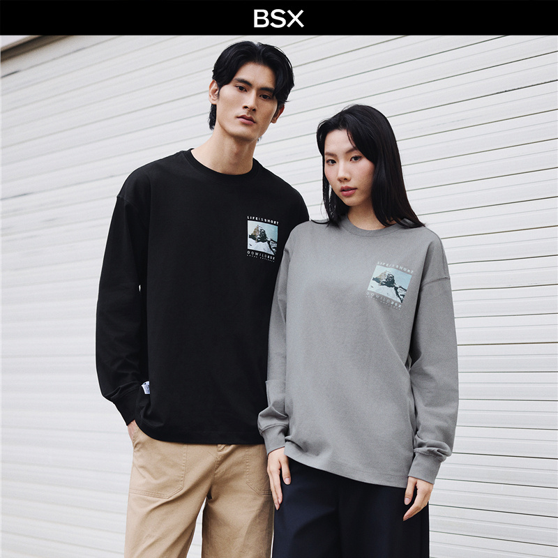 雪山印花BSX纯棉套头卫衣