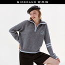 女刺绣撞色翻领宽松半拉链毛衣18355712 佐丹奴针织衫 史努比联名