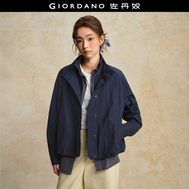 Giordano假两件风衣外套立领