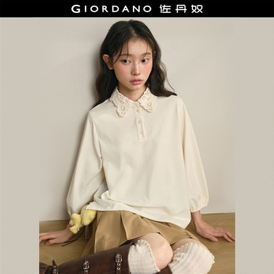 佐丹奴宽松七分袖蕾丝翻领POLO