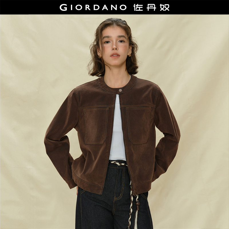 Giordano植绒牛仔短外套双口袋
