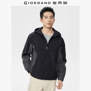宽松连帽风衣外套01075078 拼色分割男士 佐丹奴防风夹克男春季 新款