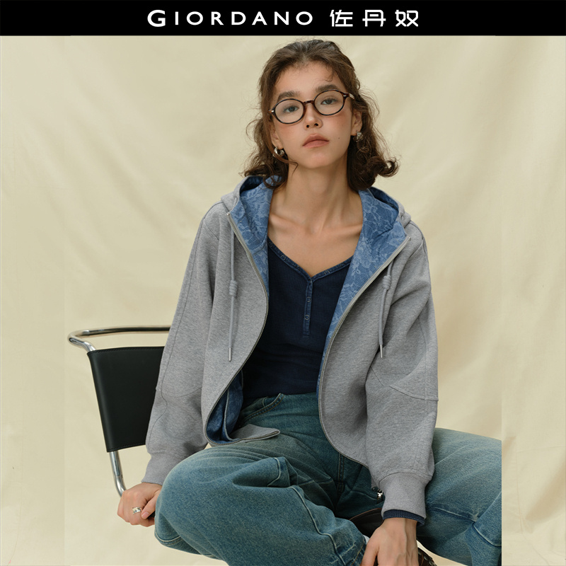 佐丹奴卫衣外套仿牛仔蕾丝印花