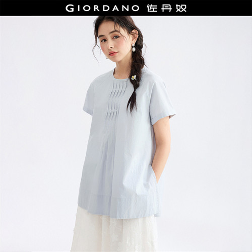 Giordano宽松短袖纯棉衬衫