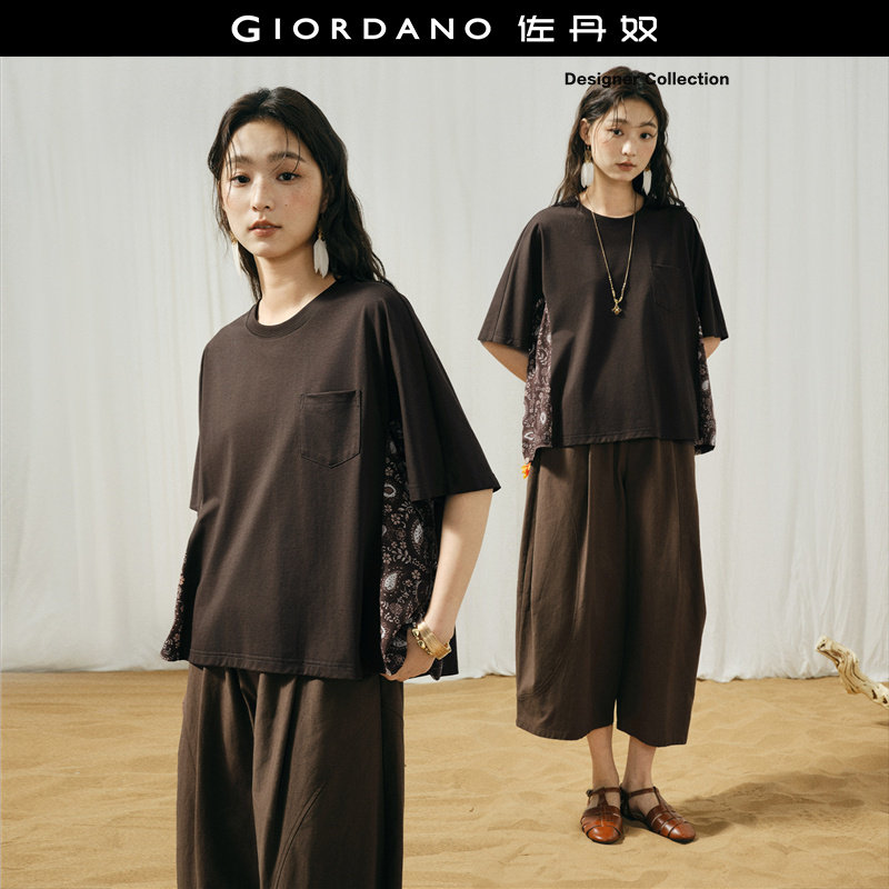 Giordano中袖拼接腰果花T恤图片