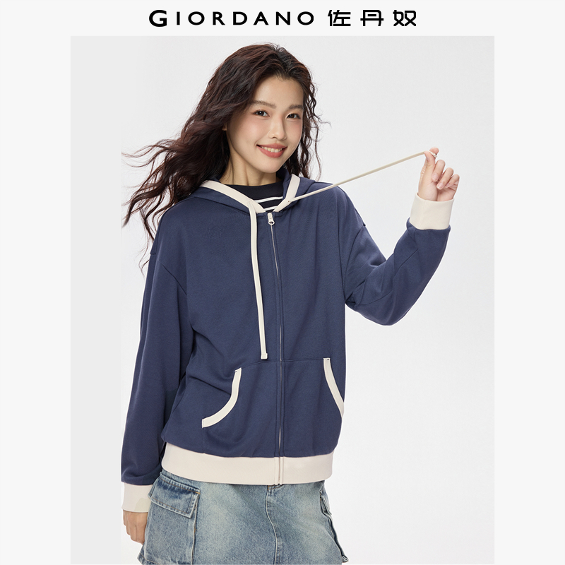 Giordano撞色边短外套卫衣外套