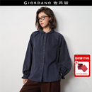 娃娃领格纹衬衫 插肩宽松长袖 女18345230 佐丹奴2026年春季 设计师款