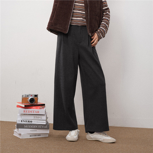 压褶毛呢阔腿裤 设计师款 半松紧腰九分裤 子女新款 18415223 佐丹奴裤