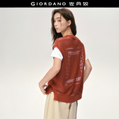 女后幅镂空圆领小飞袖 针织衫 针织上衣18355807 佐丹奴短袖 设计师款