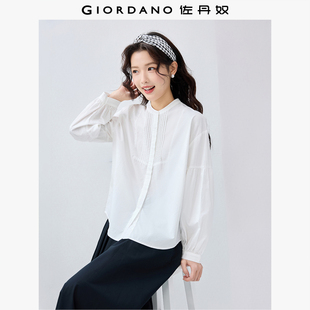 05345101 极简白衬衫 佐丹奴衬衣女2026年春季 纯棉府绸压褶立领长袖