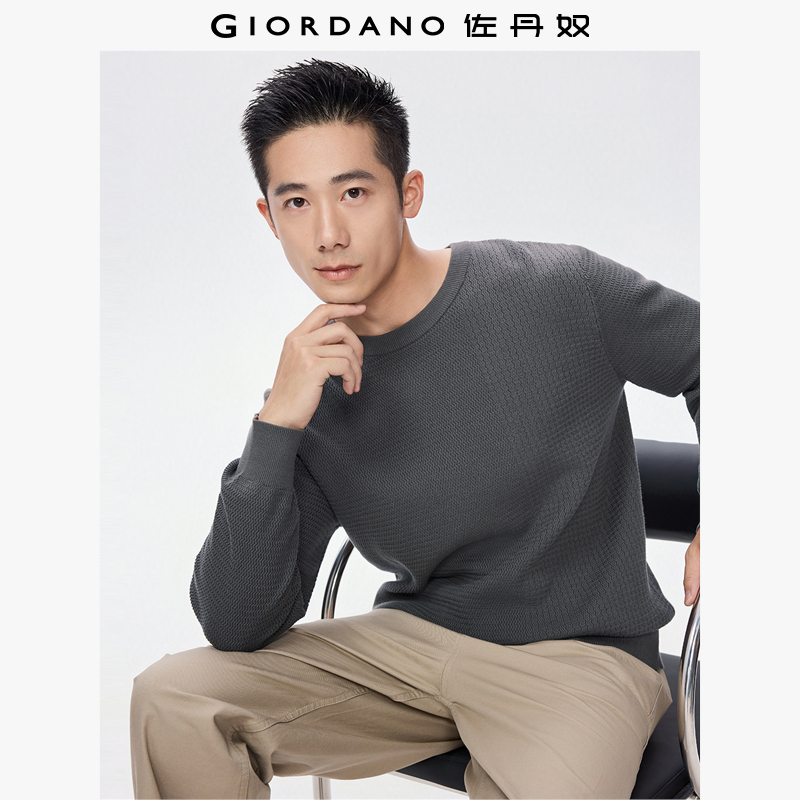 佐丹奴肌理感针织衫男秋冬新款拼接提花圆领套头针织毛衣01055720