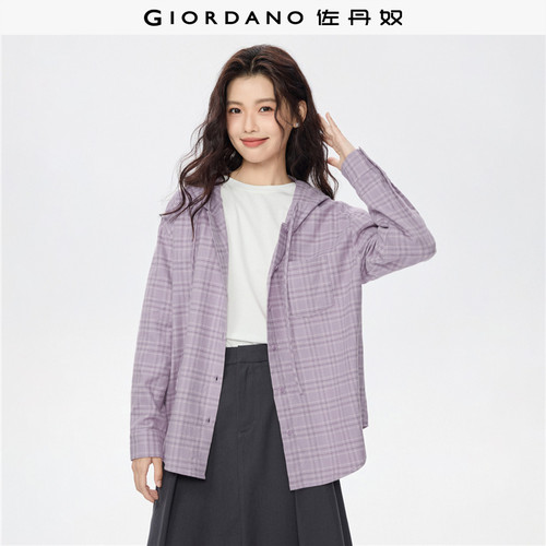Giordano长袖法兰绒连帽衬衫