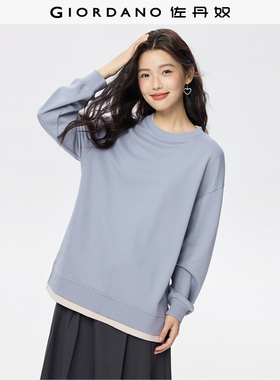 佐丹奴假两件卫衣女秋冬新款套头衫开叉宽松半高领上衣女05325799