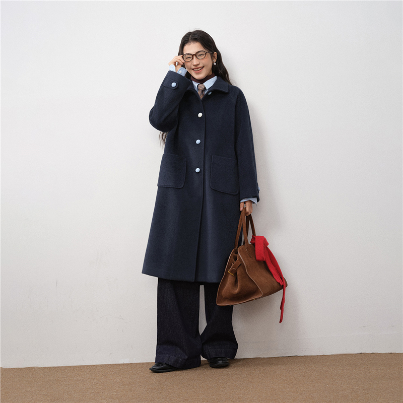 Giordano长款毛呢外套翻领