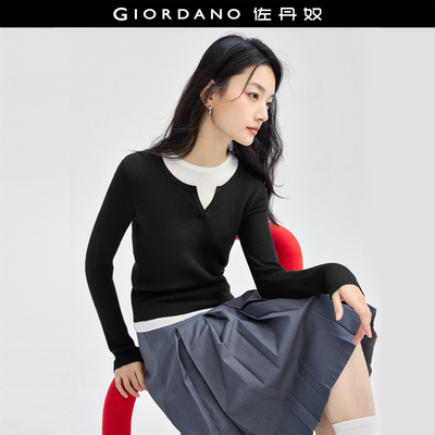 Giordano套头圆领假两件针织衫