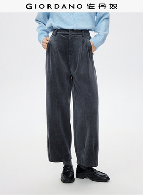 佐丹奴条绒裤子女秋冬新款加绒灯芯绒压褶高腰休闲九分裤05415870