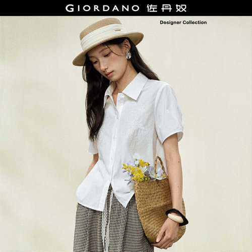 Giordano刺绣短袖衬衫纯棉