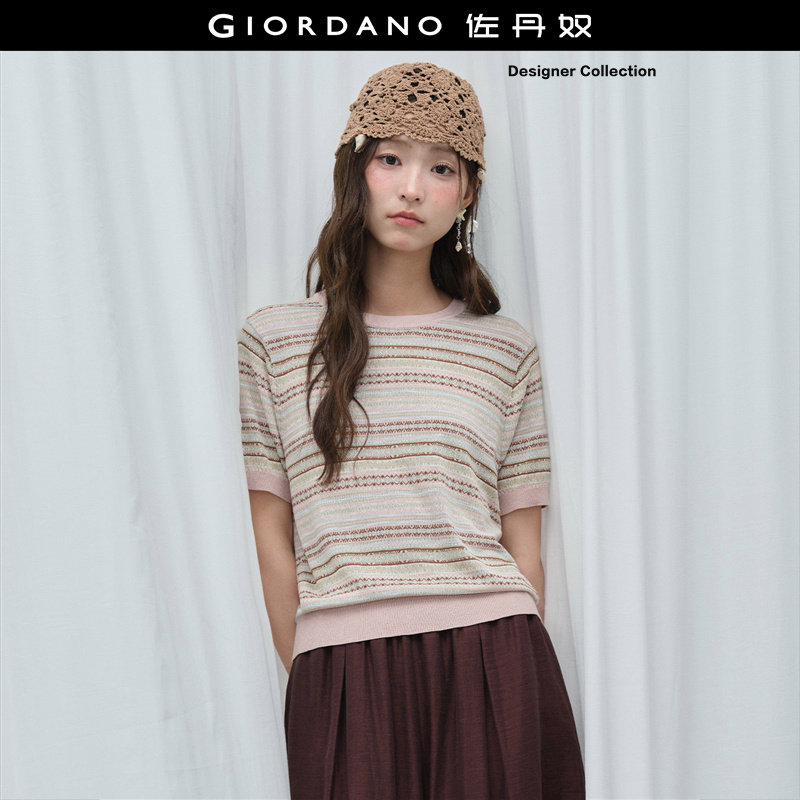 Giordano条纹提花套头毛针织衫图片