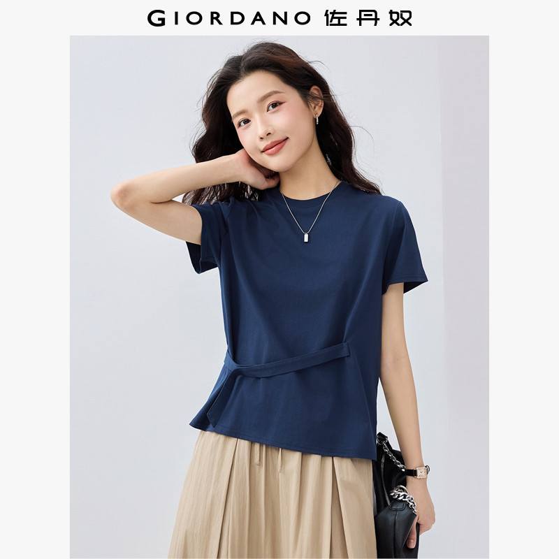 佐丹奴短袖T恤女夏季新款纯棉体恤衫可调节腰带圆领上衣05325394