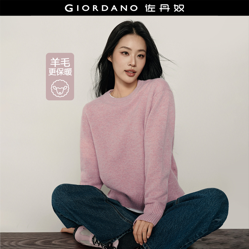 佐丹奴圆领宽松纯羊毛毛衣套头