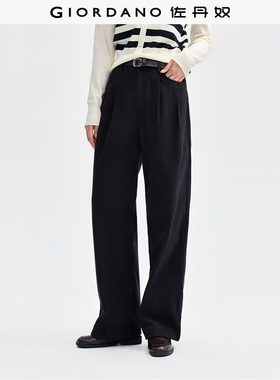 佐丹奴条绒裤子女灯芯绒复古通勤风女裤打褶直筒休闲裤女05414671