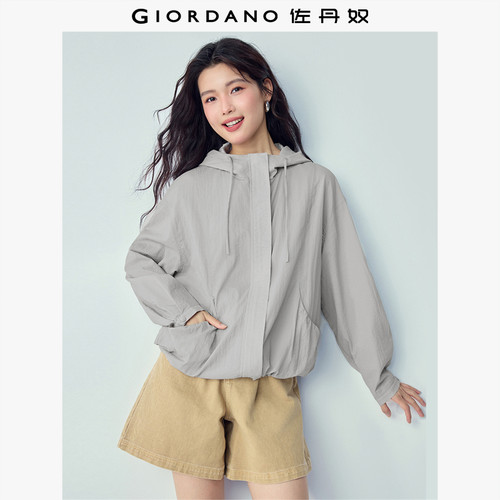 Giordano落肩连帽宽松风衣外套