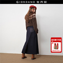 设计师款 佐丹奴裙子女磨毛仿牛仔抽绳压褶绣花口袋半身裙18465633