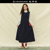 设计师款 灯芯绒圆领背心连衣裙18465829 新款 佐丹奴无袖 裙子女春季