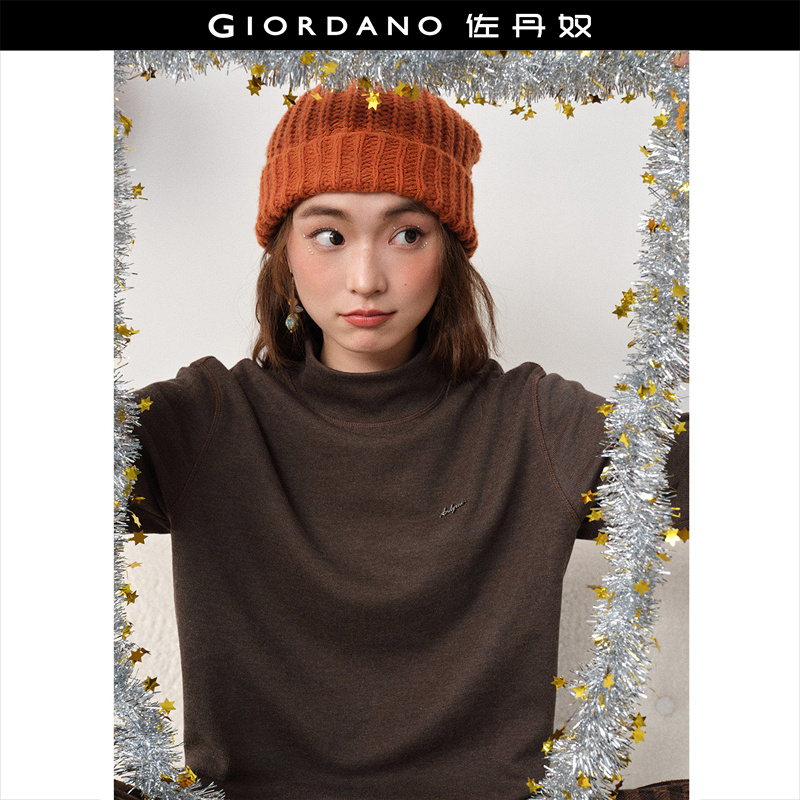 Giordano长袖字母金属标高领T恤