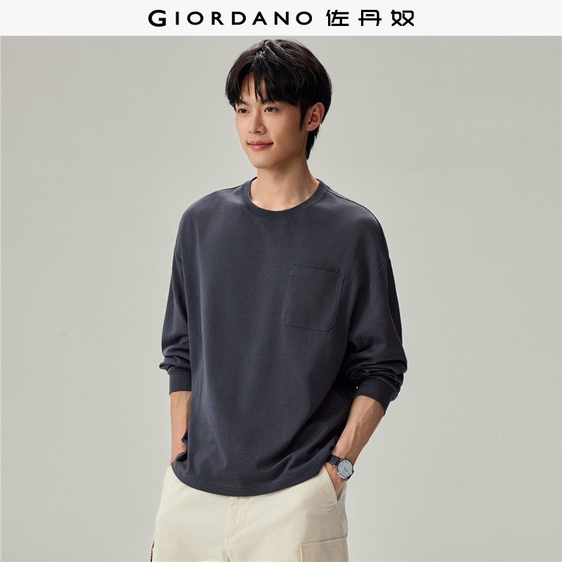 Giordano长袖双层口袋T恤圆领图片
