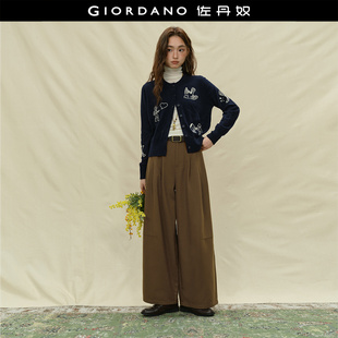 18415627 子女复古老钱风压褶半松紧腰磨毛阔腿裤 设计师款 佐丹奴裤