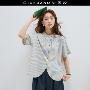 衬衫 设计师款 纯棉宽松条纹短袖 女夏新款 女18345206 佐丹奴日系衬衫