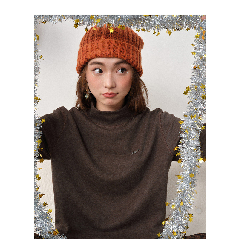 Giordano长袖字母金属标高领T恤