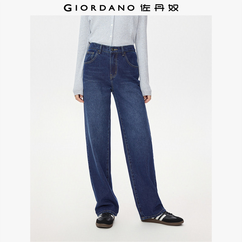 佐丹奴2026年春季新款纯棉半松紧腰复古直筒猫须牛仔裤女13415152