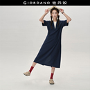 宽松V领短袖 新款 裙子18465221 佐丹奴假两件连衣裙女夏季 设计师款