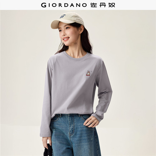 Giordano长袖圆领刺绣T恤