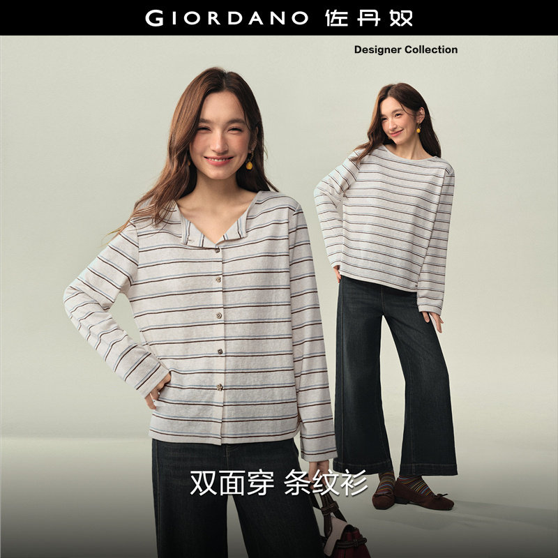 Giordano长袖条纹双面穿T恤图片