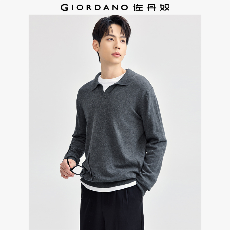 Giordano套头纯棉翻领针织衫