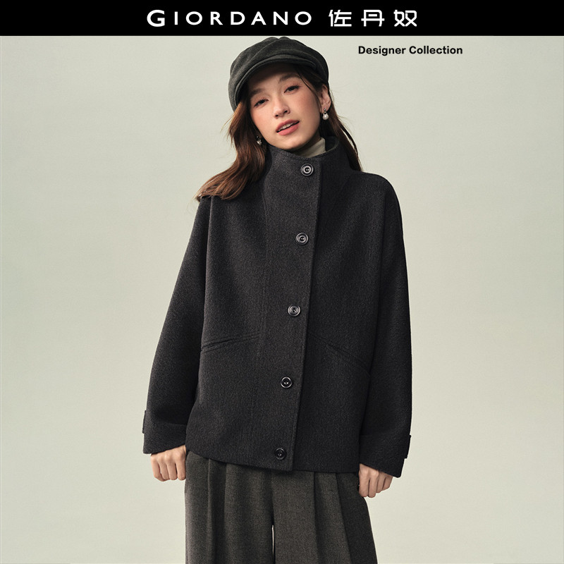 设计师款佐丹奴2026年秋冬新款格雷系宽松立领毛呢外套女1837