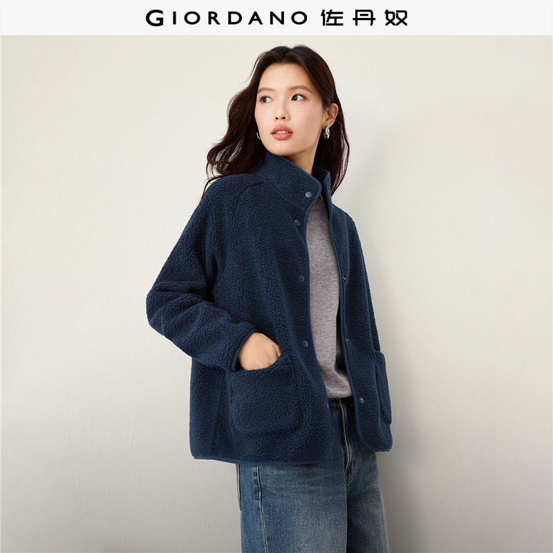 佐丹奴绒感外套女2026秋冬新款泰迪绒宽松立领插肩夹克女13376602