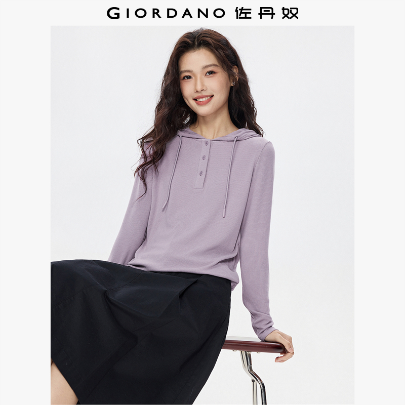Giordano长袖连帽弧形下摆